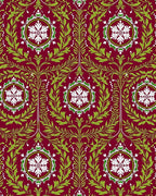 Crimson Green White Floral Vine Medallions Rug