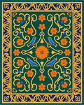 Emerald Green Floral Bird Border Rug