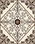 Cream Brown Floral Arabesque Square Rug