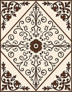Cream Brown Floral Arabesque Square Rug