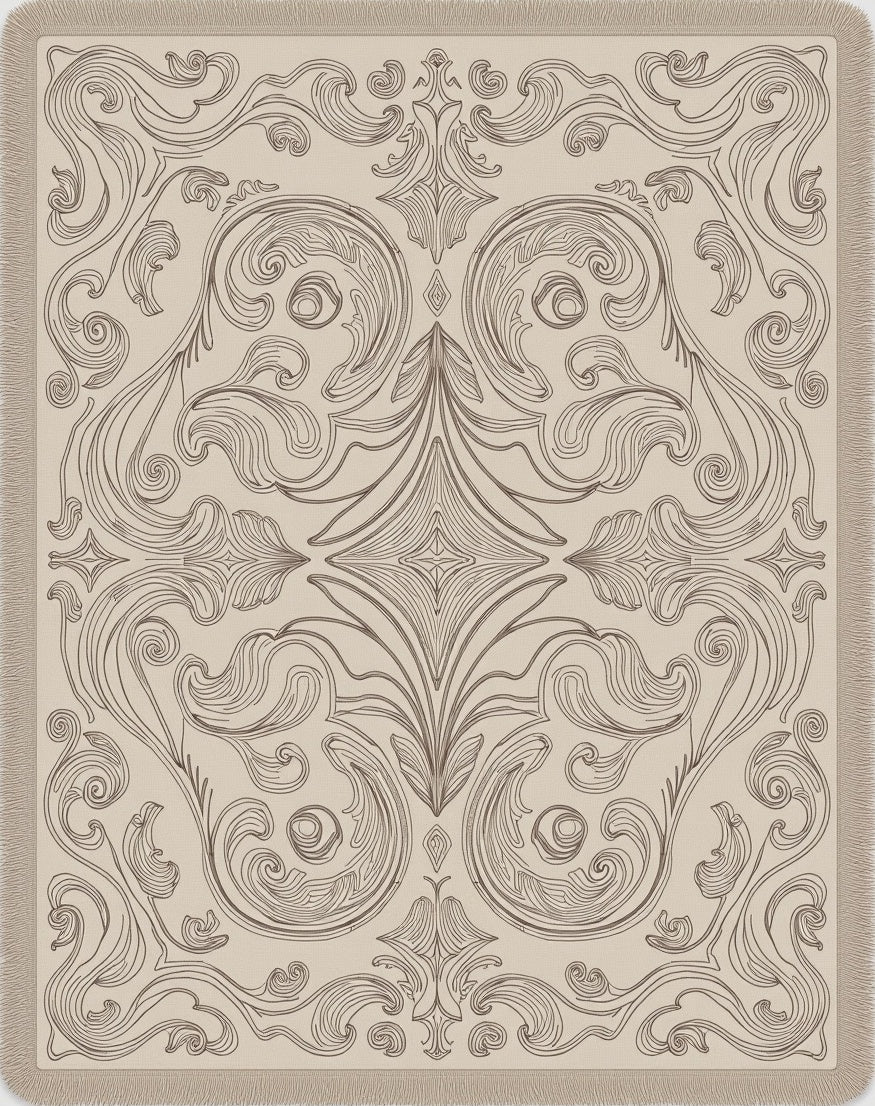 Ornate Beige Rococo Scroll Rug