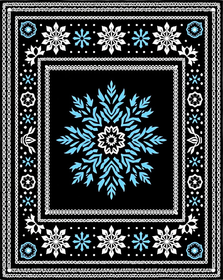 Black White Blue Abstract Snowflake Mandala Rug