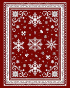 Deep Red Winter Snowflake Border Rug