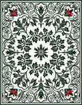 Deep Green Floral Symmetry Red Accents Rug