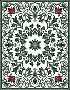 Deep Green Floral Symmetry Red Accents Rug