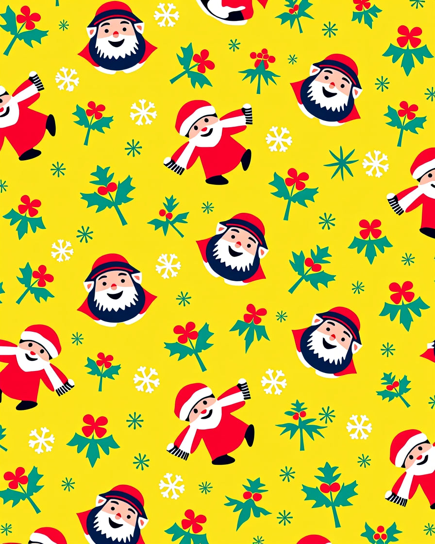 Cheerful Yellow Santa Claus Holly Snowflakes Rug