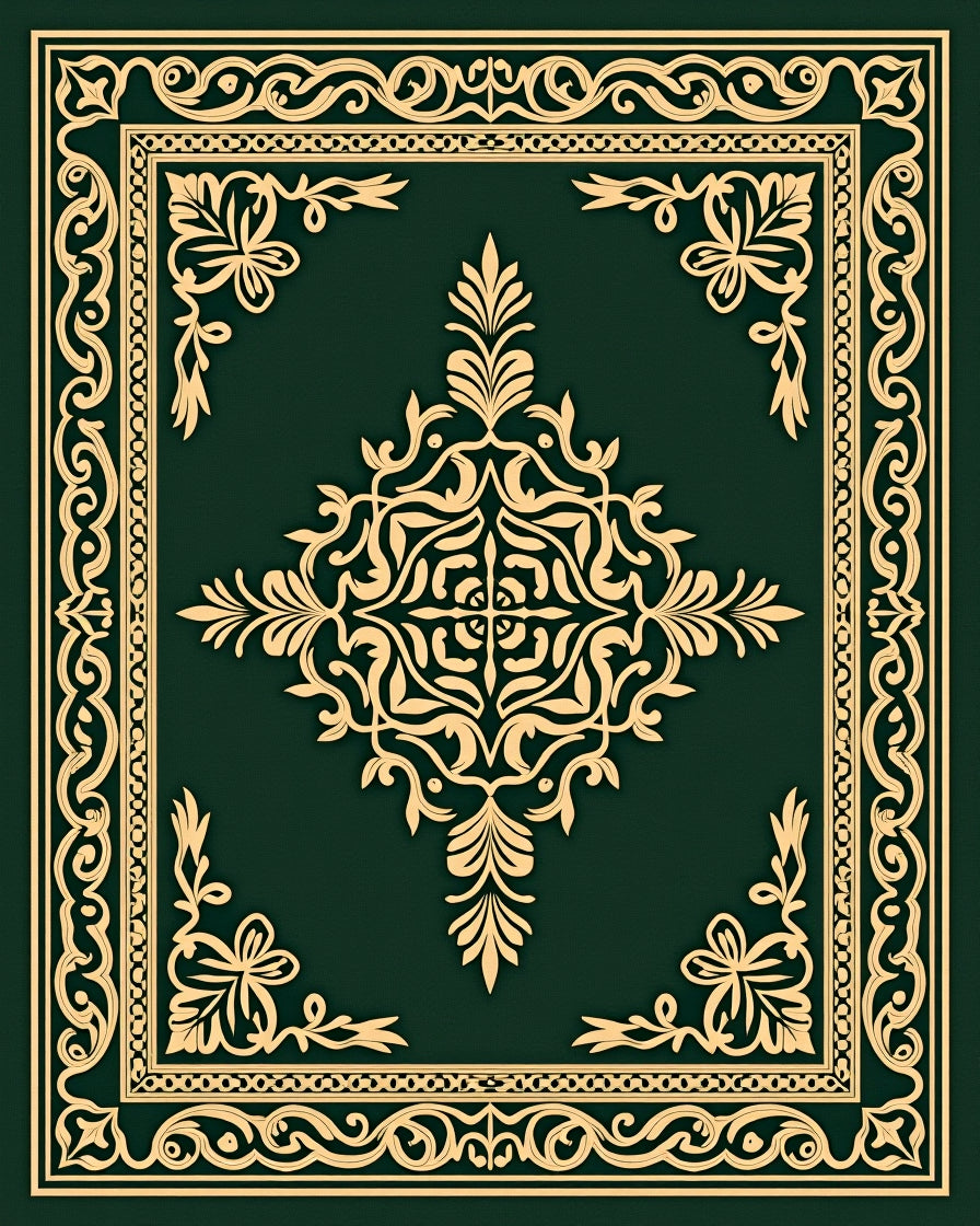 Deep Green Golden Floral Medallion Rug