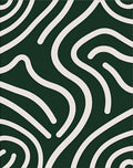 Dark Green Cream Abstract Swirl Rug
