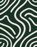 Dark Green Cream Abstract Swirl Rug