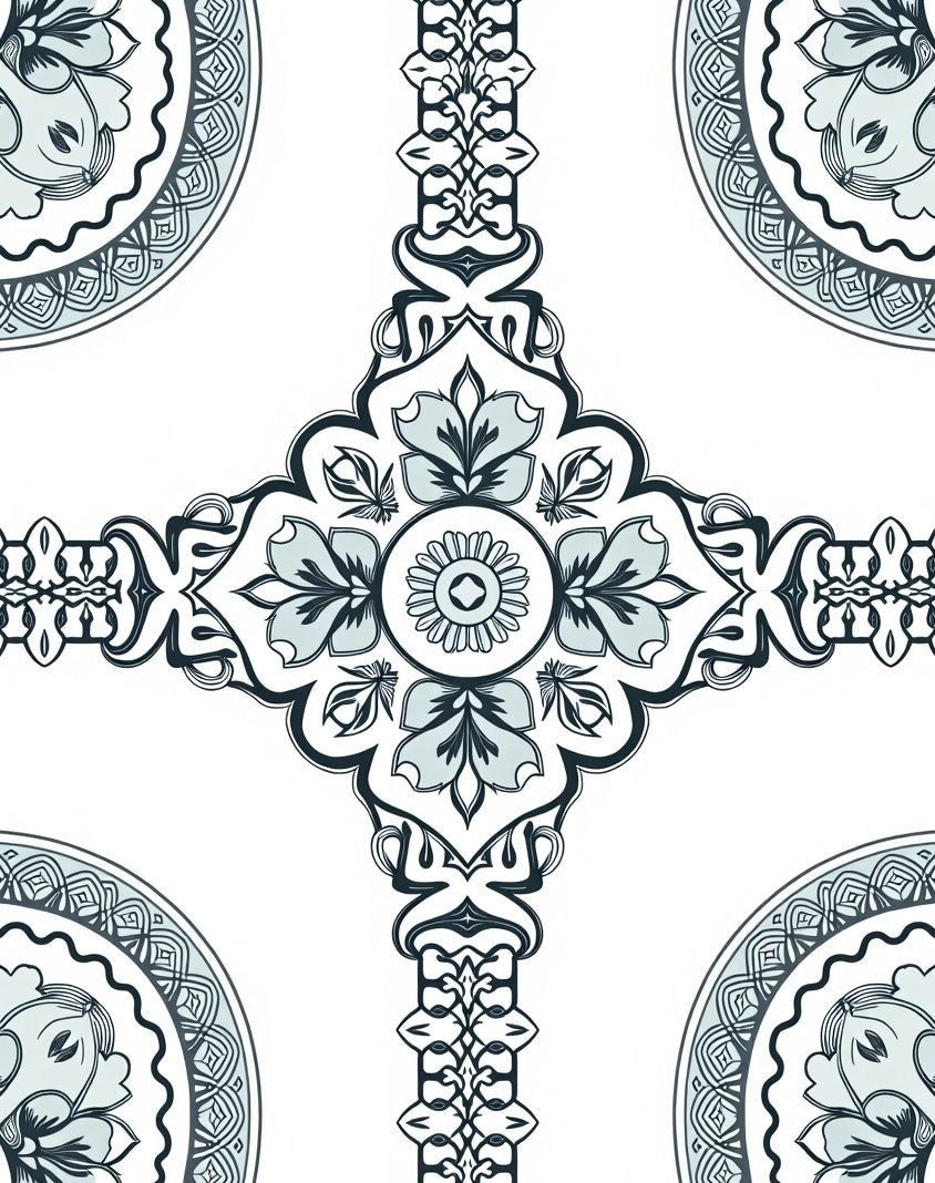 Pale Blue Floral Medallion Symmetry Rug
