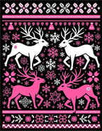 Pink White Deer Snowflake Nordic Rug