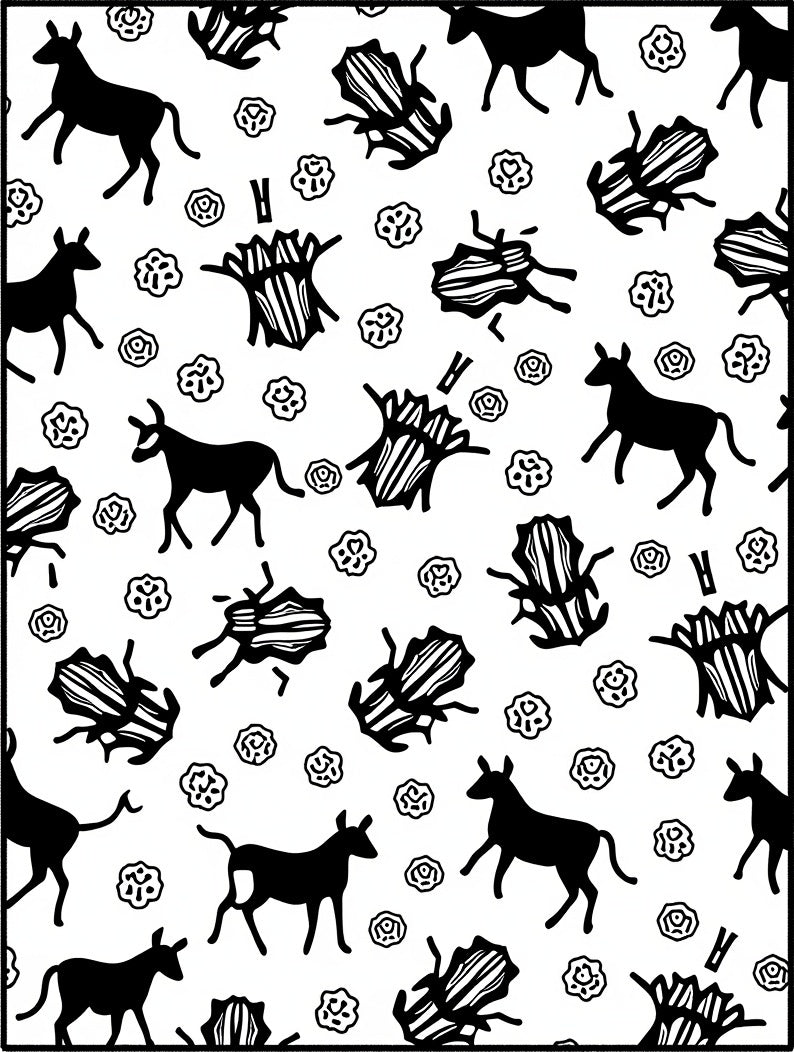 Black White Fauna Insect Illustration Rug