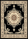 Black and Cream Floral Medallion Scroll Rug