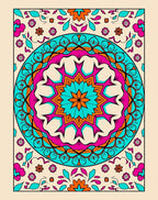 Bright Teal Pink Mandala Floral Accents Rug