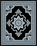 Elegant Black White Floral Medallion Frame Rug