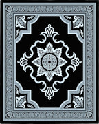 Elegant Black White Floral Medallion Frame Rug