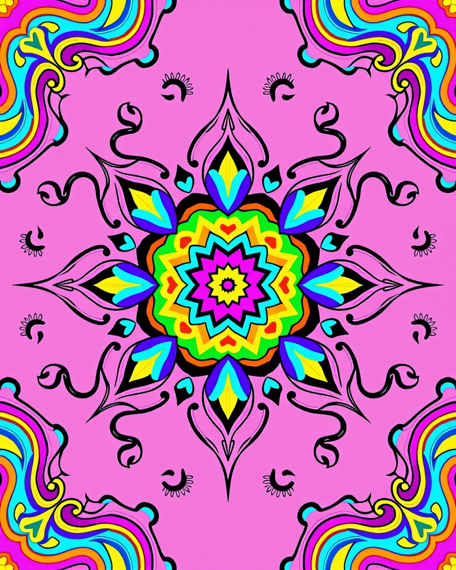 Psychedelic Pink Swirl Mandala Rug