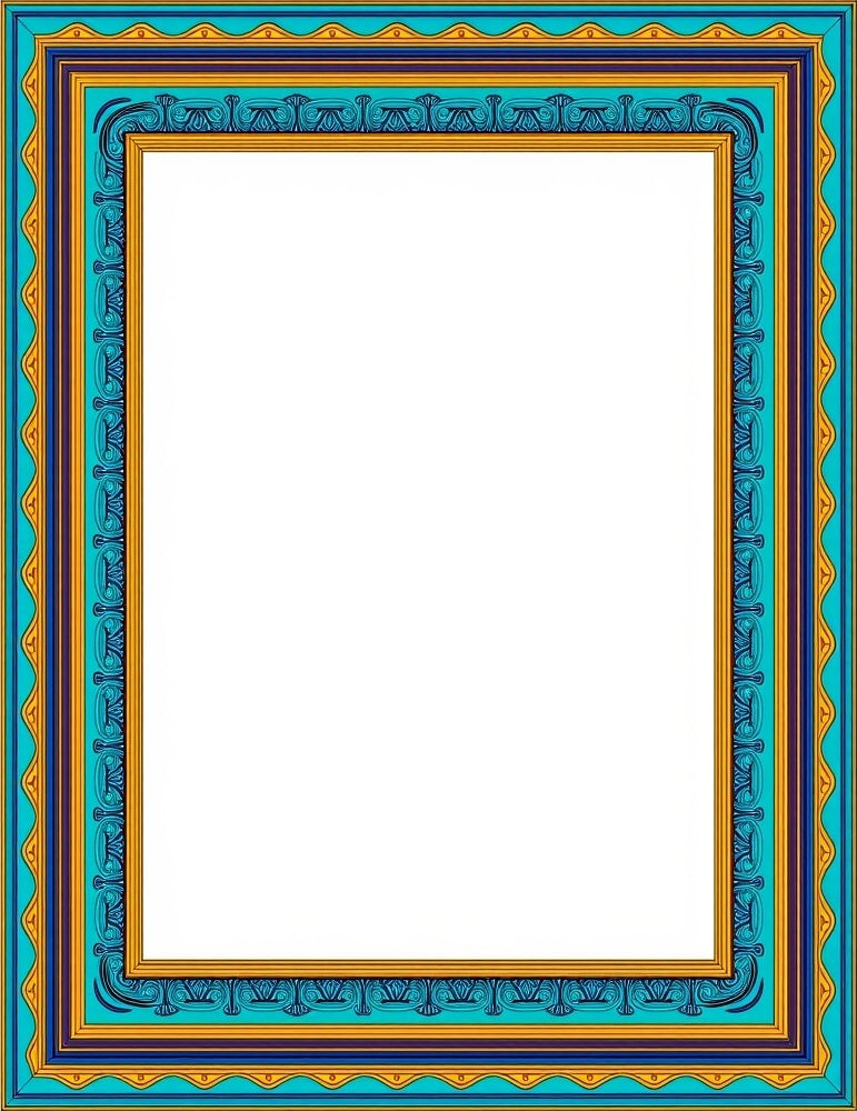 Turquoise Gold Blue Oceanic Border Rug