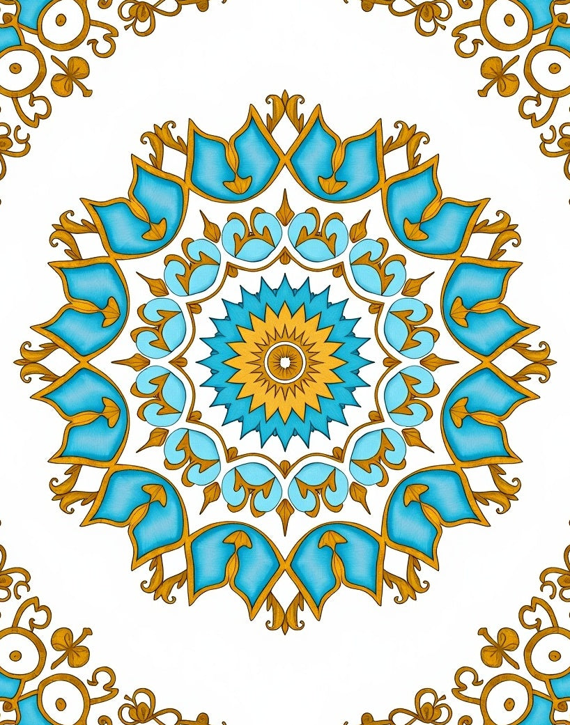 Azure Gold Medallion Floral Rug