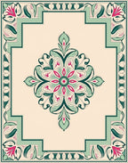Flowing Teal Pink Floral Mandala Rug