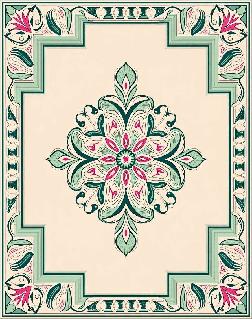 Flowing Teal Pink Floral Mandala Rug