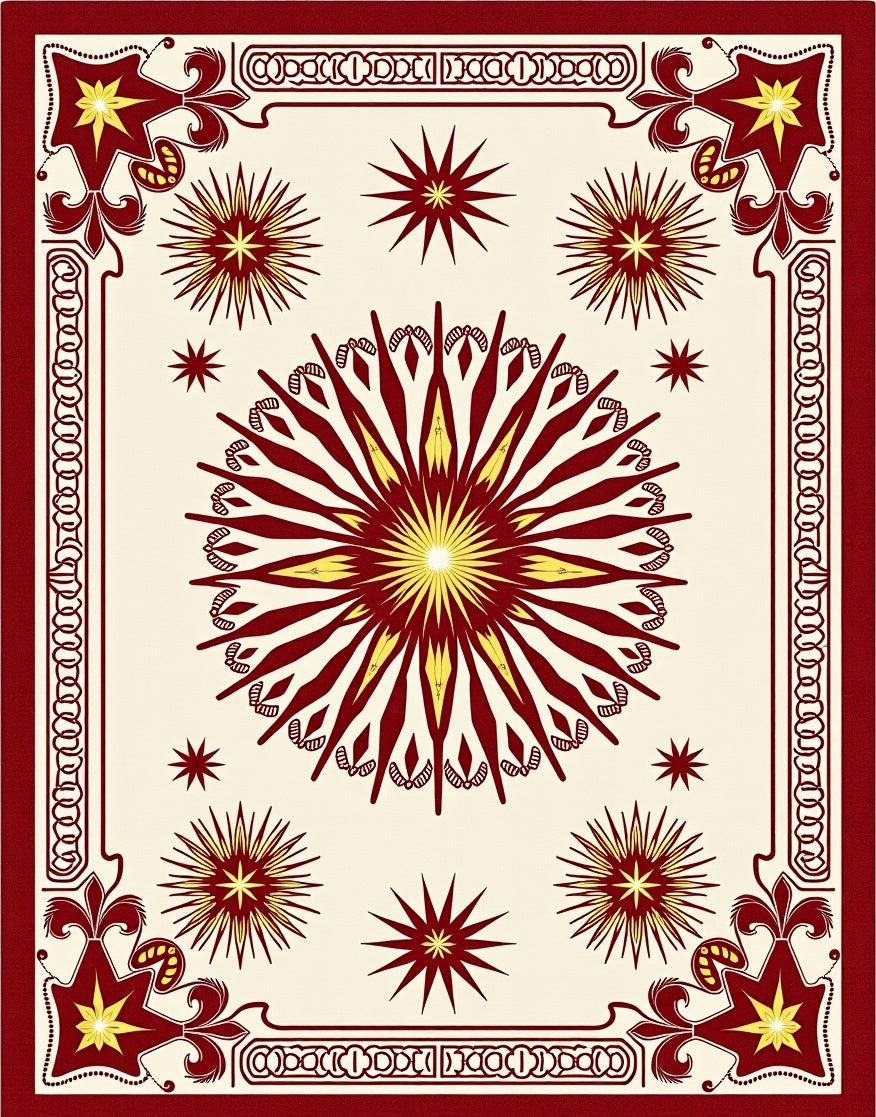 Crimson Yellow Starburst Medallion Rug