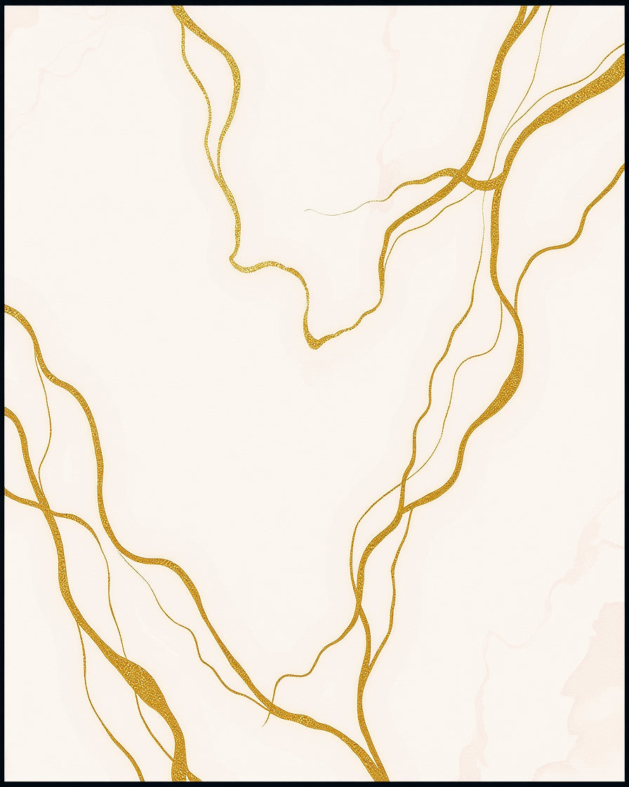 Cream Gold Veined Swirl Rug