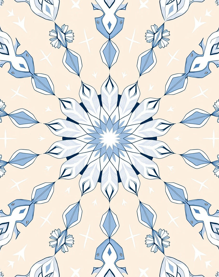 Pale Blue Medallion Abstract Starburst Rug