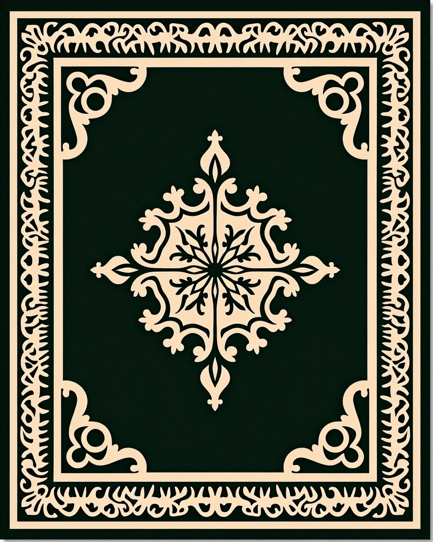 Elegant Ivory Cream Medallion Border Rug