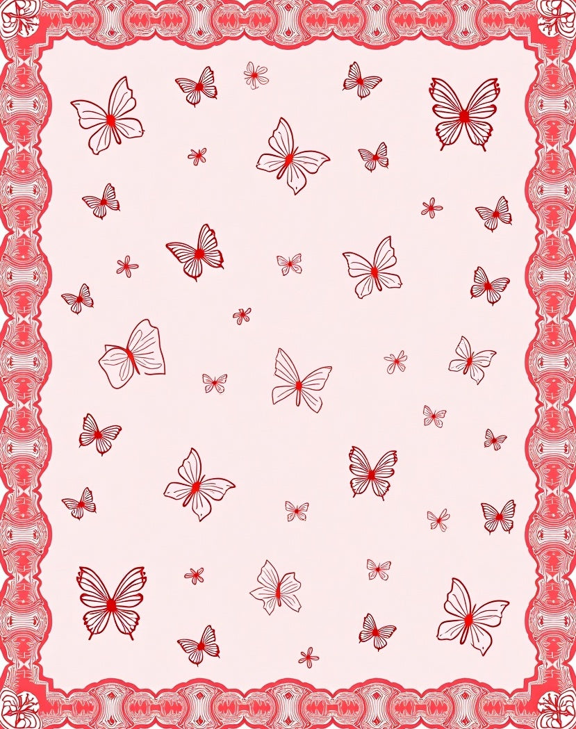 Pink Butterfly Flutter Border Rug