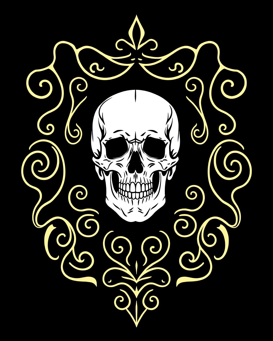 White Skull Yellow Scroll Emblem Rug