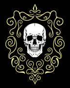 White Skull Yellow Scroll Emblem Rug