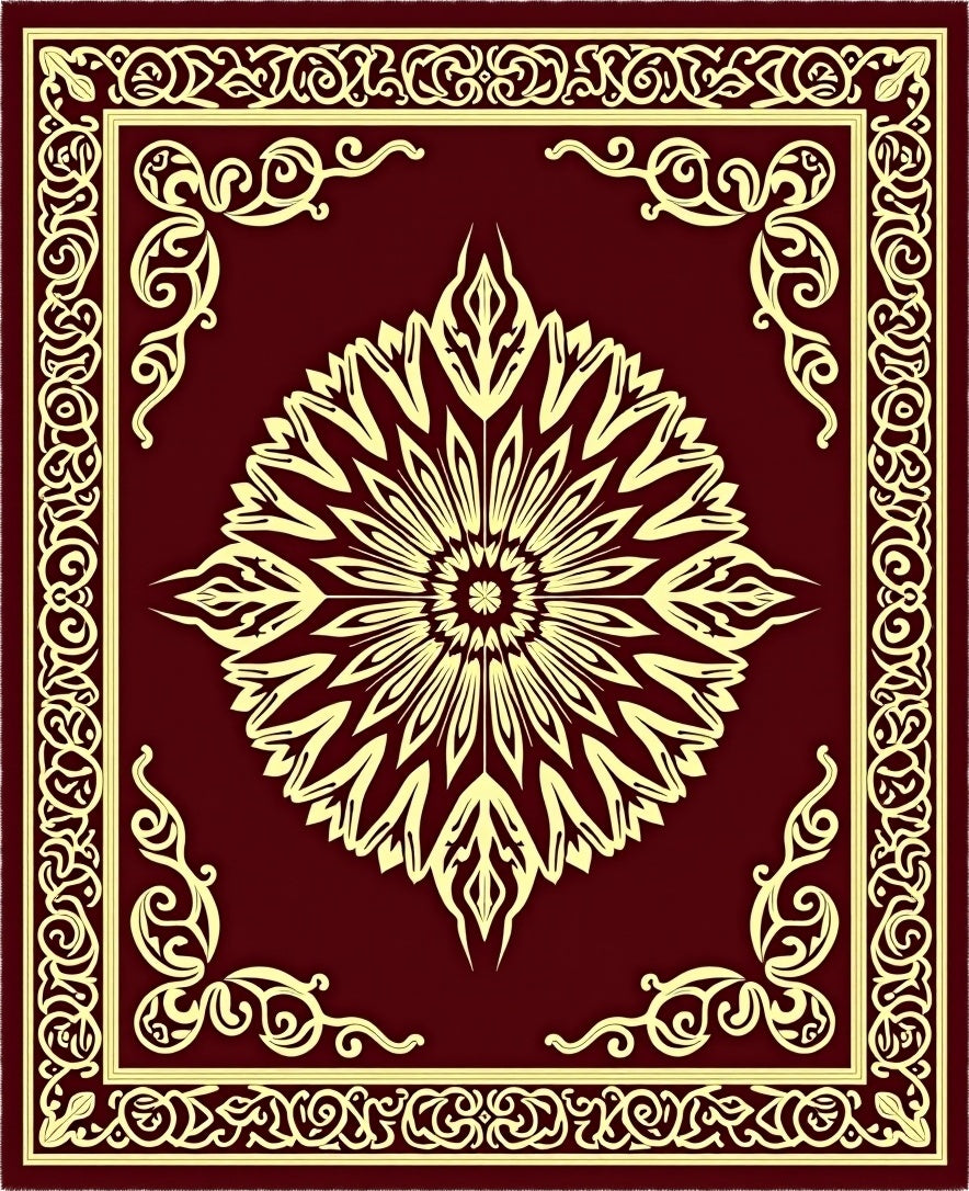 Crimson Golden Floral Medallion Border Rug