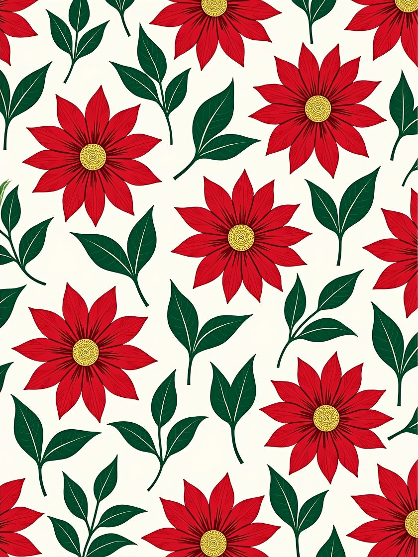 Bold Red Floral Leaf Arrangement Rug