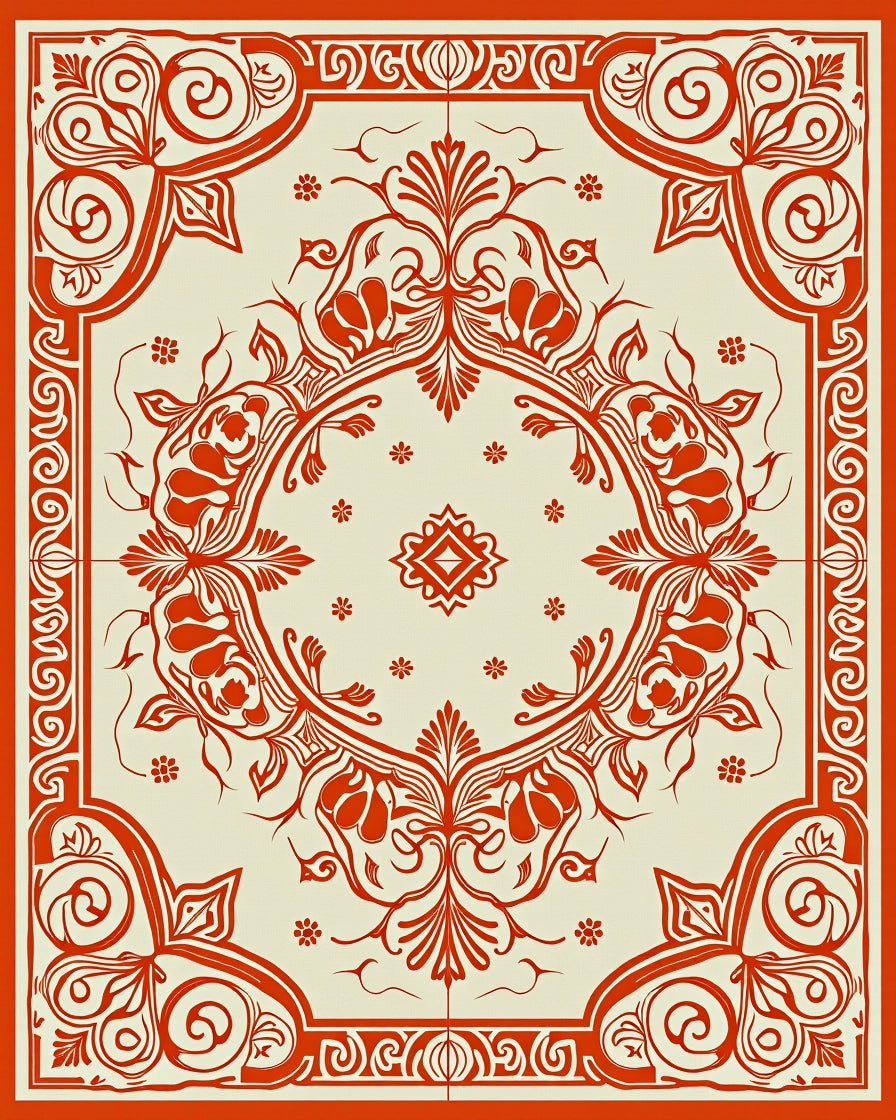 Crimson Floral Scroll Medallion Rug