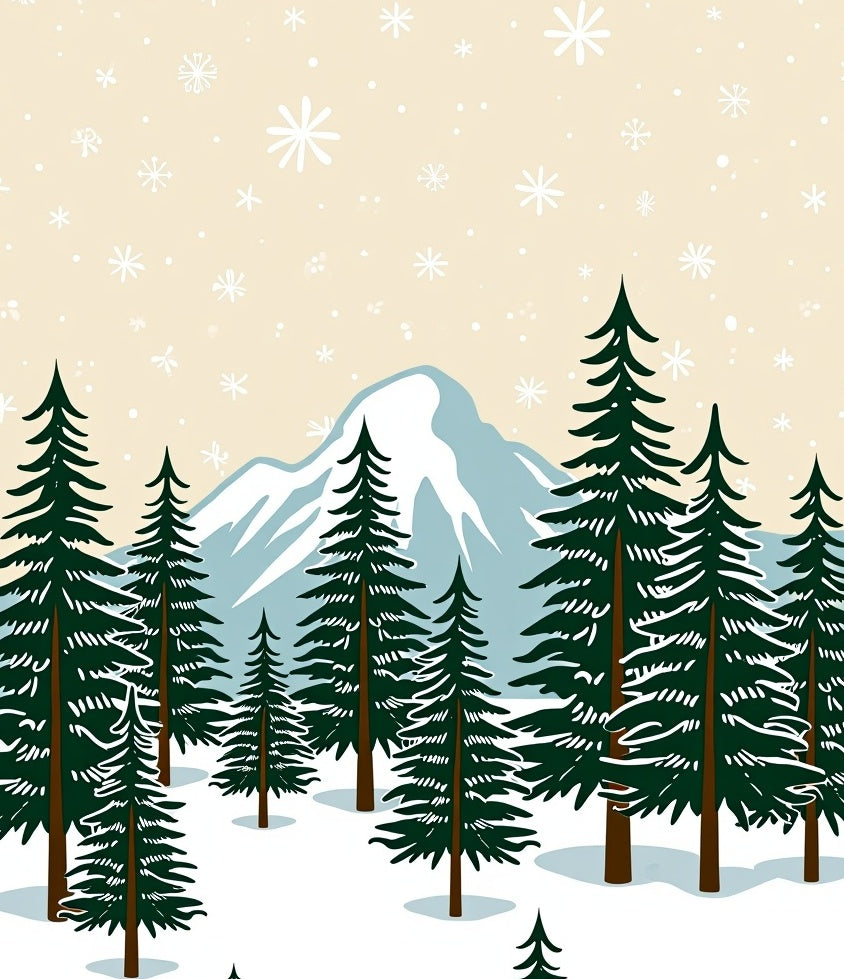 Winter Mountain Snowy Evergreen Forest Rug