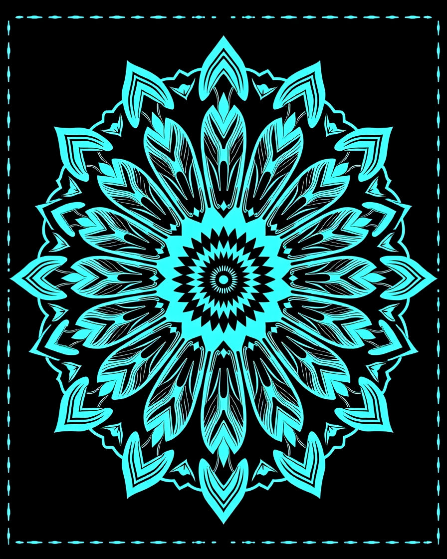 Bright Aqua Radial Flower Mandala Rug