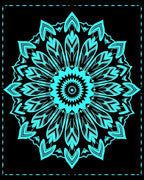 Bright Aqua Radial Flower Mandala Rug