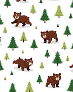 Cute Brown Bears Among Green Trees Rug