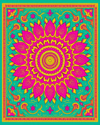 Vibrant Teal Pink Mandala Burst Rug