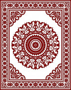 Deep Red Medallion Square Border Rug