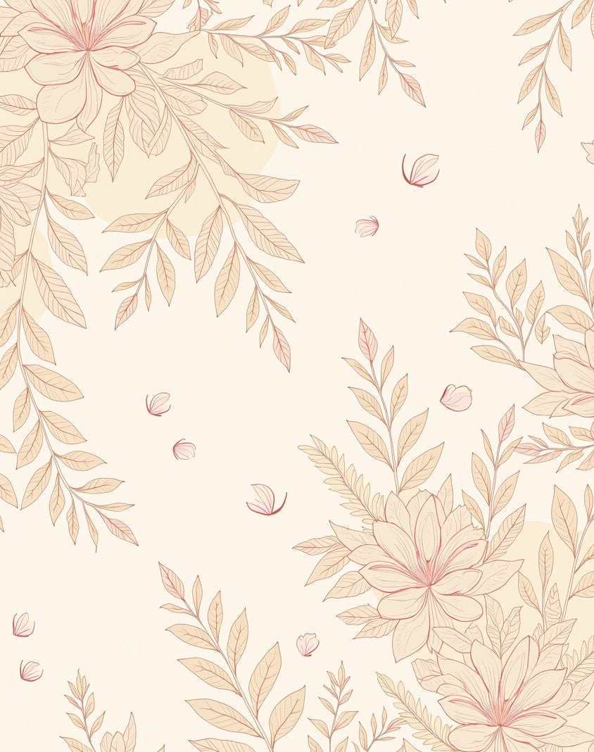 Pale Cream Floral Branch Illustration Rug