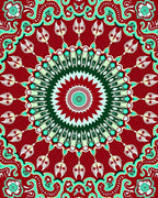 Crimson Emerald Teal Mandala Medallion Rug
