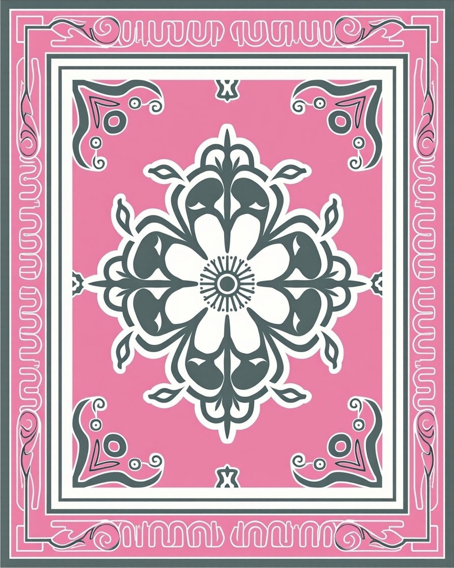 Pink Floral Medallion Centerpiece Rug
