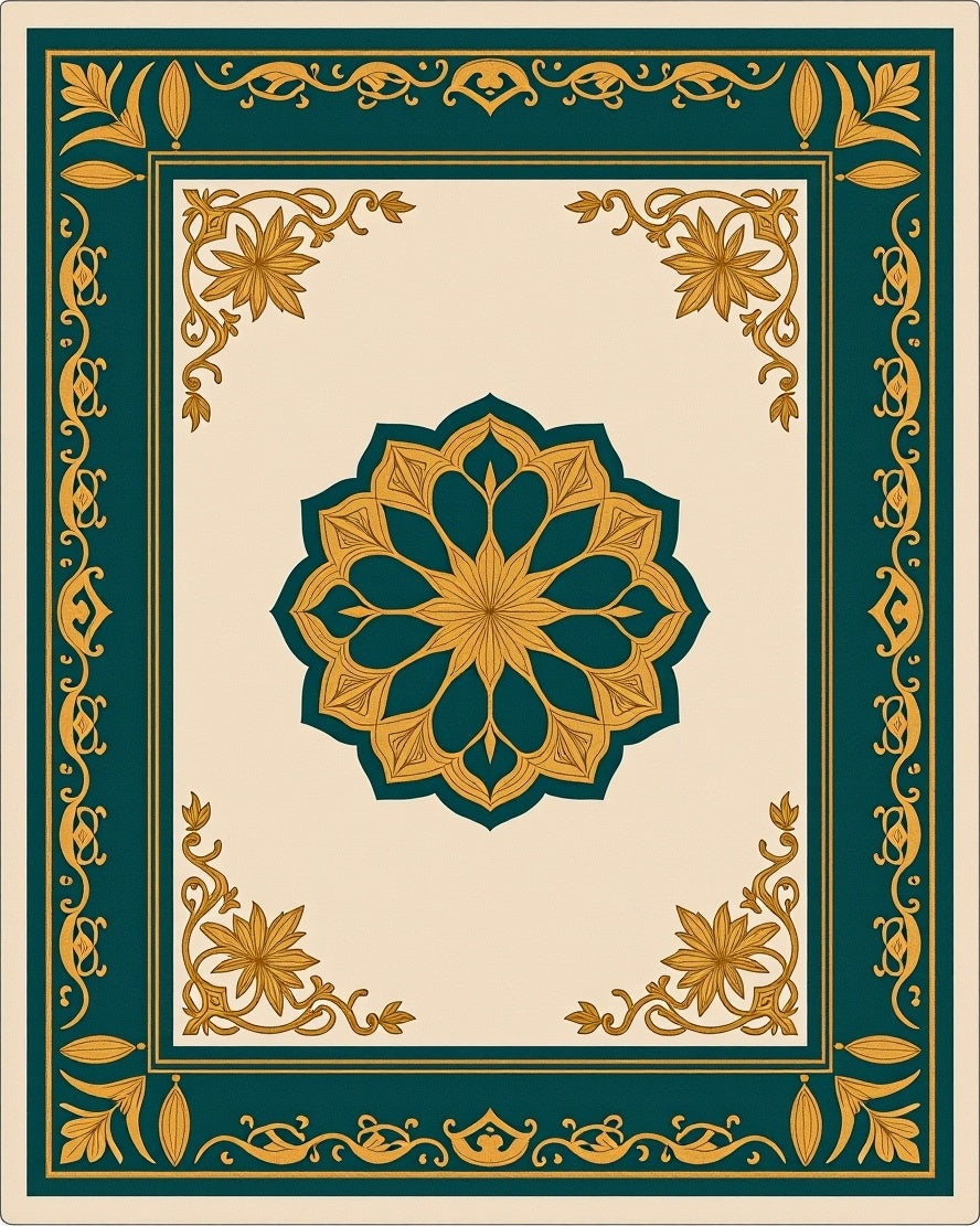 Deep Teal Golden Floral Medallion Rug