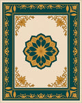 Deep Teal Golden Floral Medallion Rug