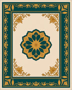 Deep Teal Golden Floral Medallion Rug