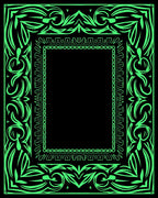 Vibrant Neon Green Ornate Border Rug