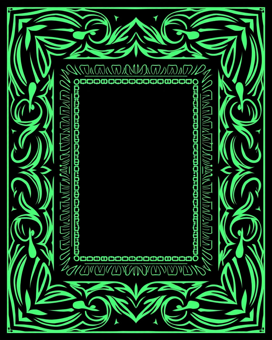 Vibrant Neon Green Ornate Border Rug