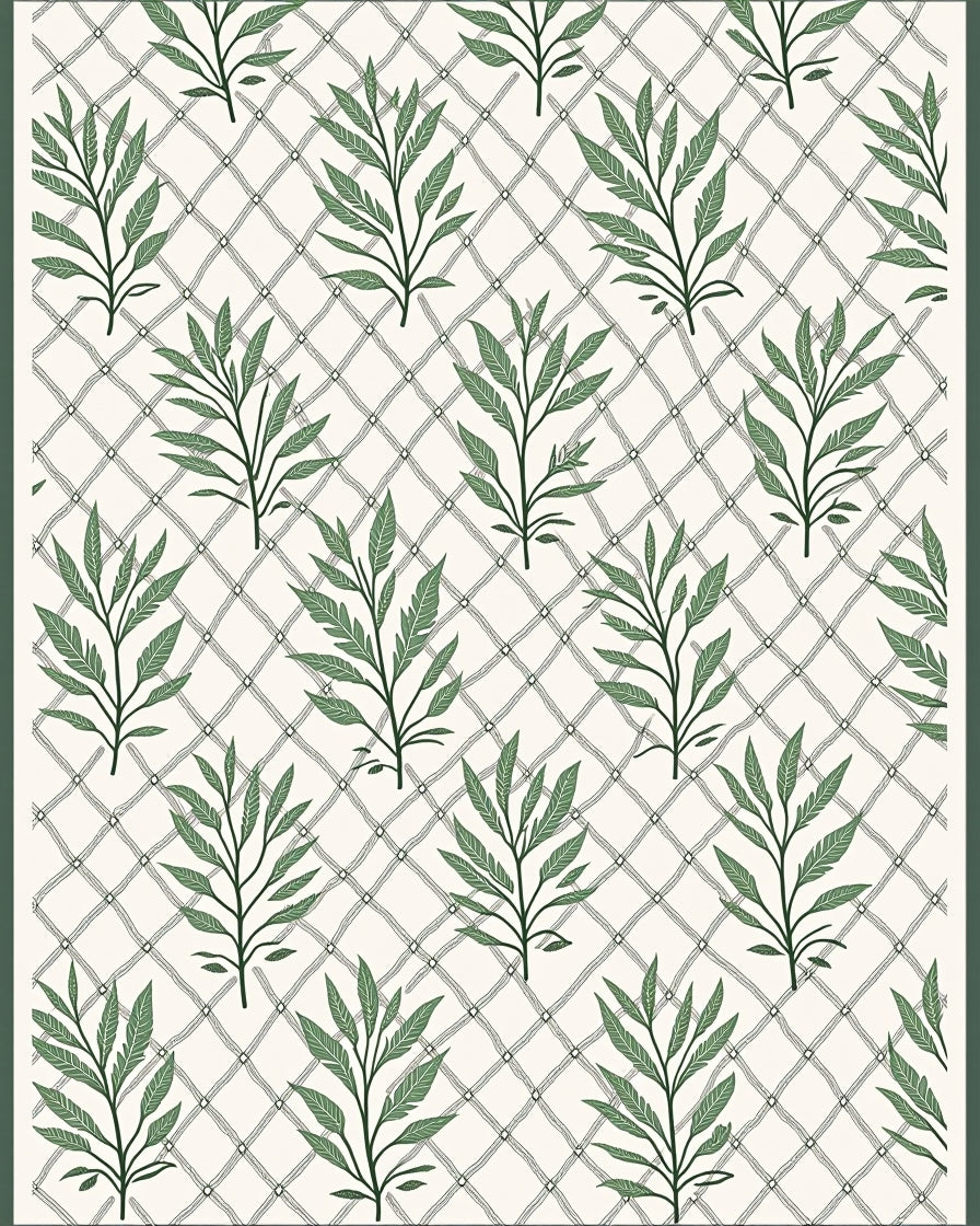 Green Leaf Lattice Natural Tone Rug